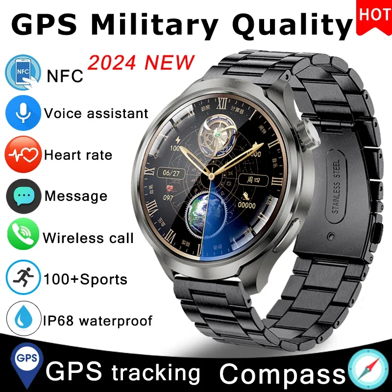 

2024 New GPS Smartwatch Men AMOLED Screen Bluetooth Call Compass Sports NFC Health Monitor Smart Watch Wireless charging+box