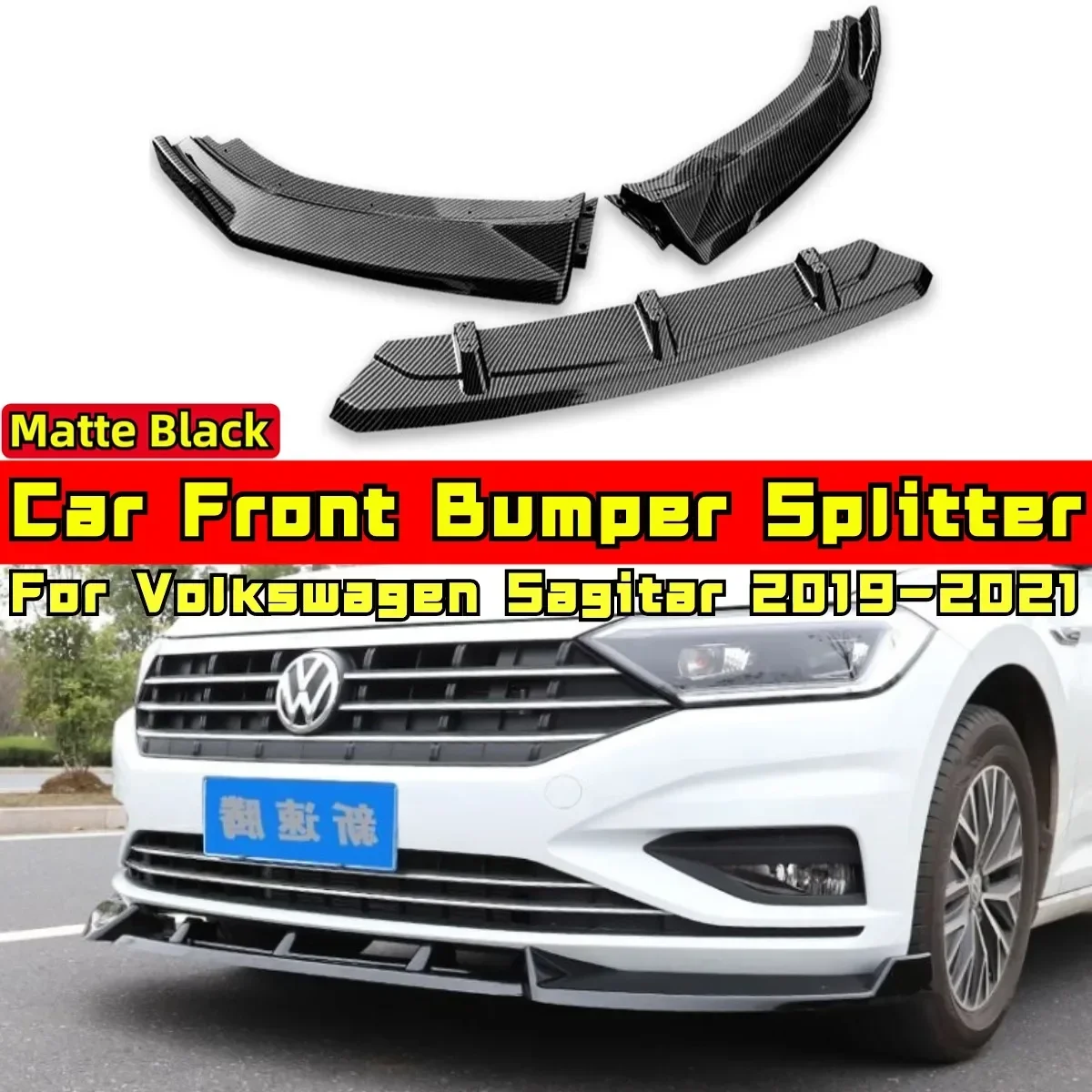 

For VW Sagitar 2019-2021 Body Kit Front Bumper Lip Splitter Carbon Fiber Look Sport Style Bumper Spoiler Car Accessories