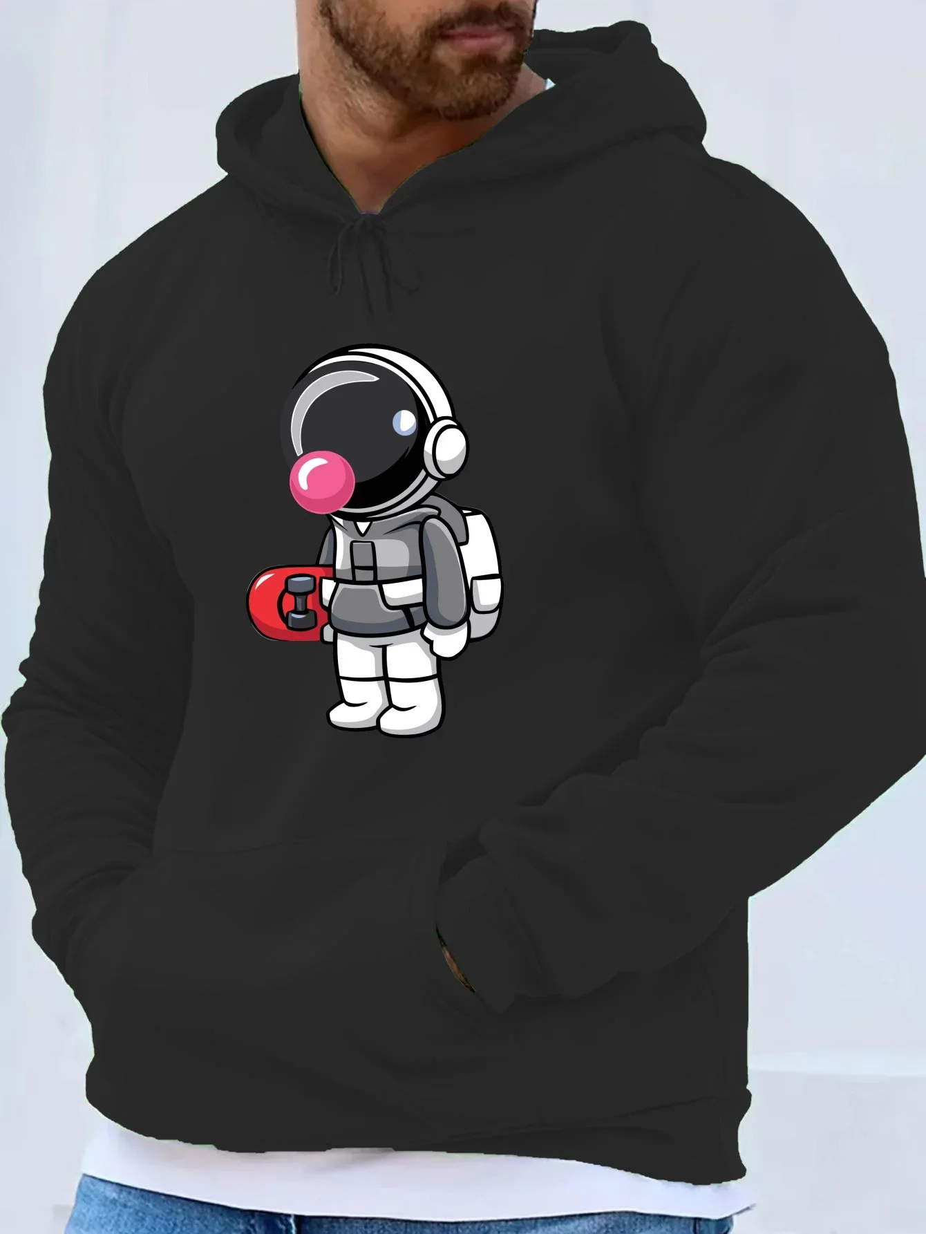 Sudadera con Capucha con Estampado Divertido de Astronauta Skater, Estilo Y2K, Estética Espacial, Sudadera Unisex Extra Grande de Forro Polar para Otoño e Invierno