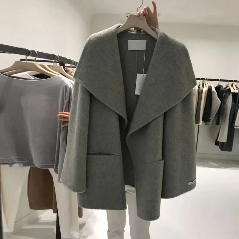 Oversize 145kg Design Lapel Wool Blends Coat Thick Luxury Unlined Woolen Cardigan Women Korean Fashion Loose Fall Jackets A927