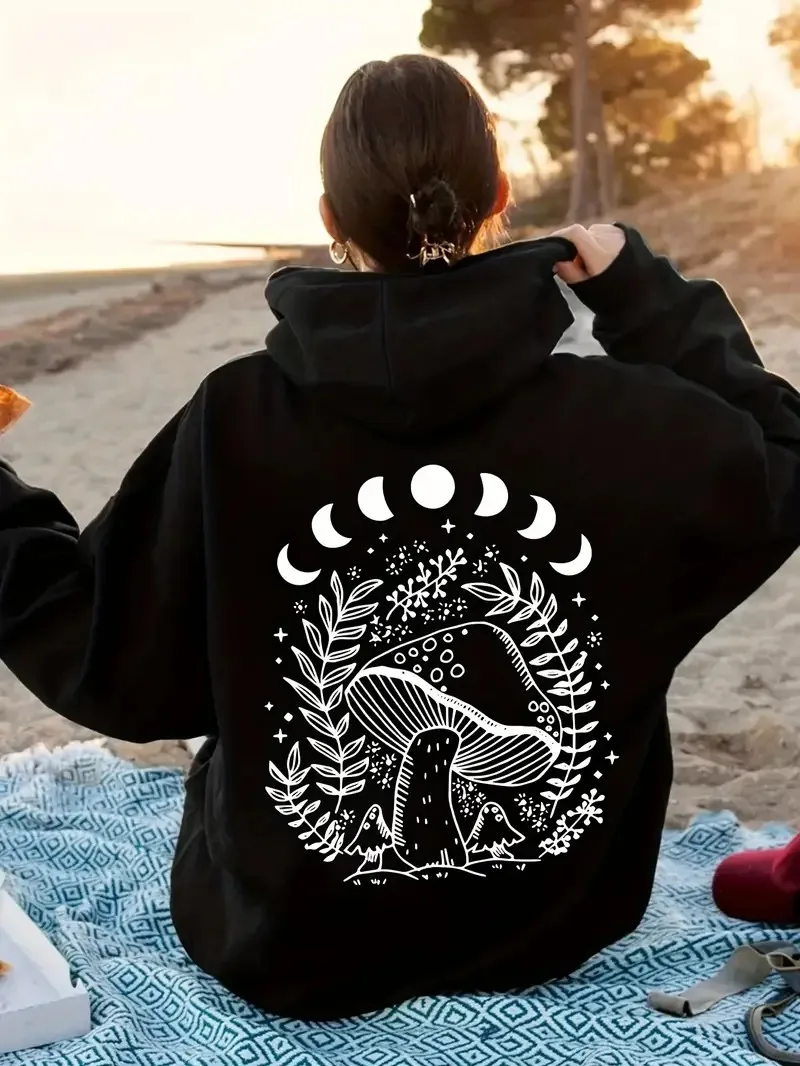 

Mushroom Grass Graphic Printing Autumn and Winter Cotton Hoodie for Men and Women Outdoor Street Sports Training Brand Trendy