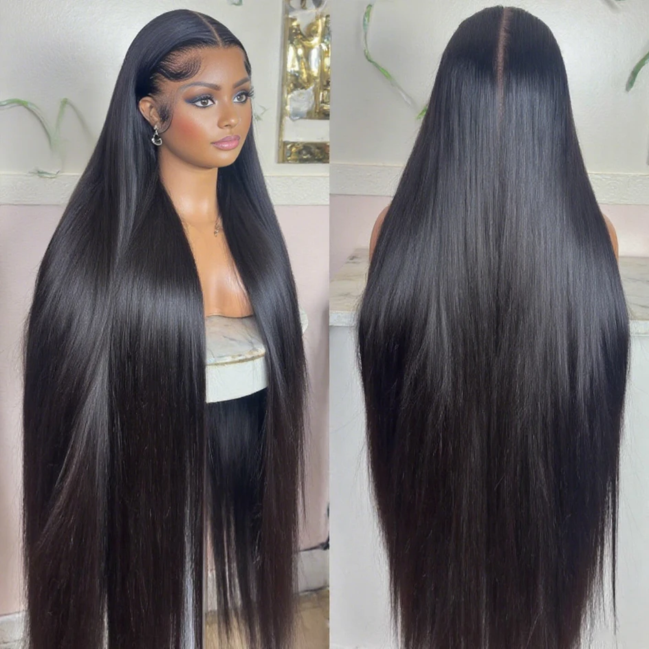 

40 42-дюймовый прямой парик фронтальной части шнурка Бразильские парики Человеческие волосы Прозрачные костяные прямые 13x6 HD Парики фронта шнурка для чернокожих женщин