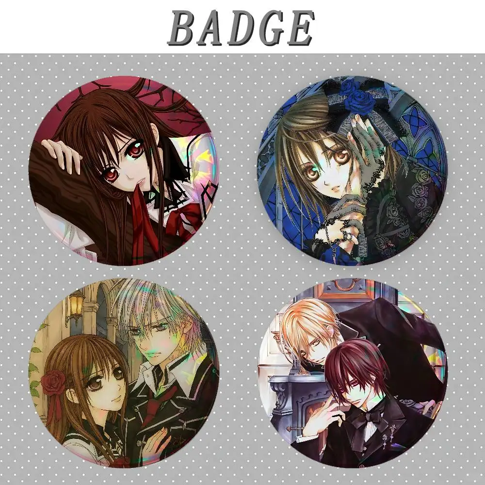 V-Vampire K-Knight Badges Round Brooch Cute Cartoon Idol Cosplay Badges DIY Backpack Clothing Jewelry Pins