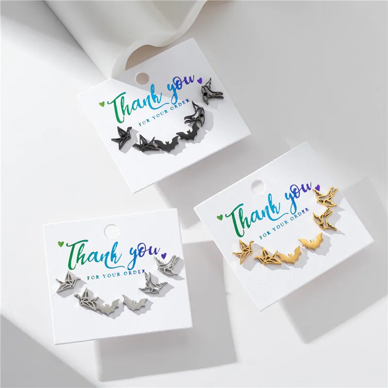 3Pair/lot Halloween Stainless Steel Bat Earring Origami Crane Ear Jewelry Girls Student Bird Swallow Earrings Gifts Accessories