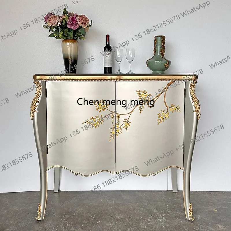 

French Light Luxury Entrance Cabinet American Champagne Silver Foyer Decorative Cabinet Painted Side Cabinet