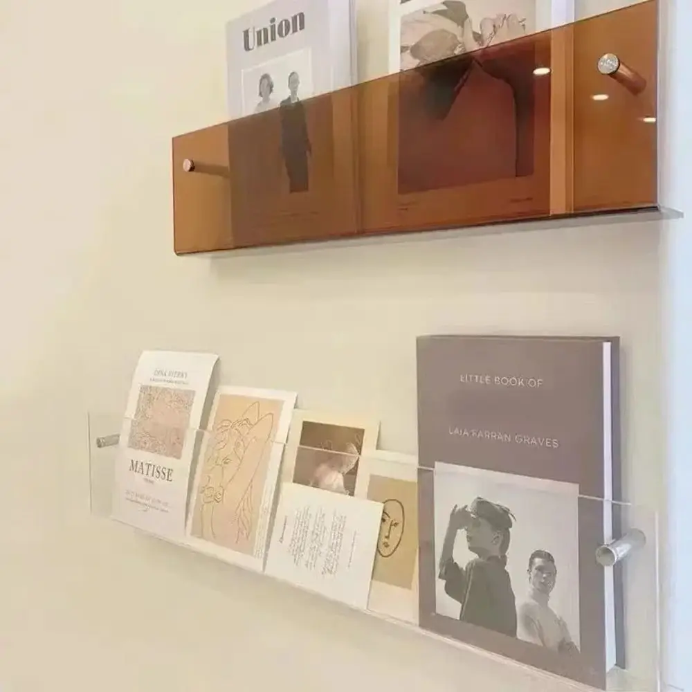 Acrylic Magazine Rack Wall Mount Literature Organizer Floating Bookshelves Italian Brochure Holder