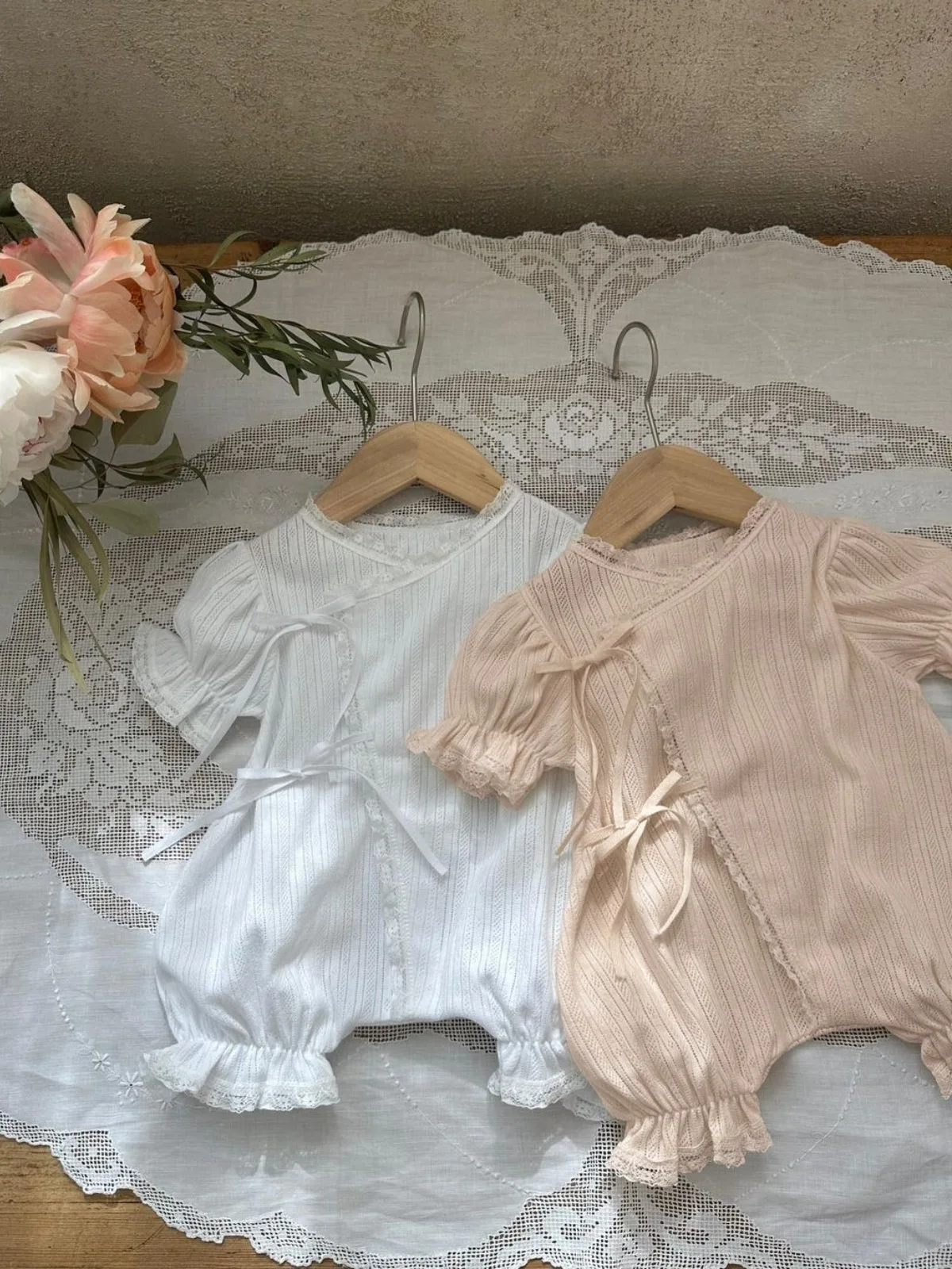 2023 Summer New Baby Short Sleeve Romper Solid Boy Girl Newborn Hollow Out Thin Jumpsuit Infant Toddler Cotton Clothes 0-24M