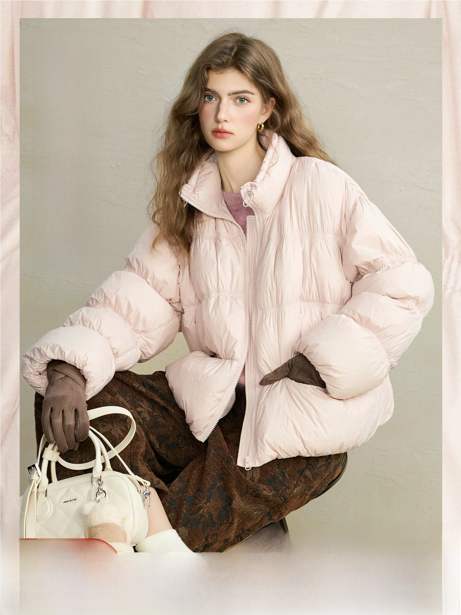 

White Goose down 90% Filling Ultra Soft Dense Plu Duling Bubble down Jaet Women's Faion Warm Long Sve ort Sle