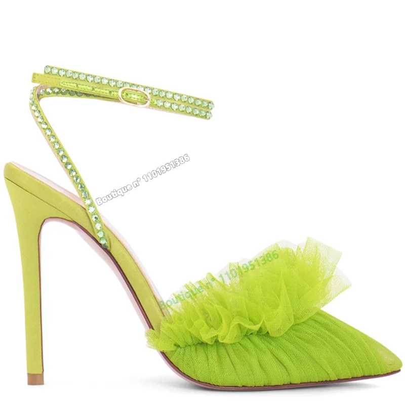 

Green Air Mesh Pumps Crystal Decor Sandals Women Pointed Toe Stiletto High Heel Sandals For Women Shoes On Heels Sexy Sandals