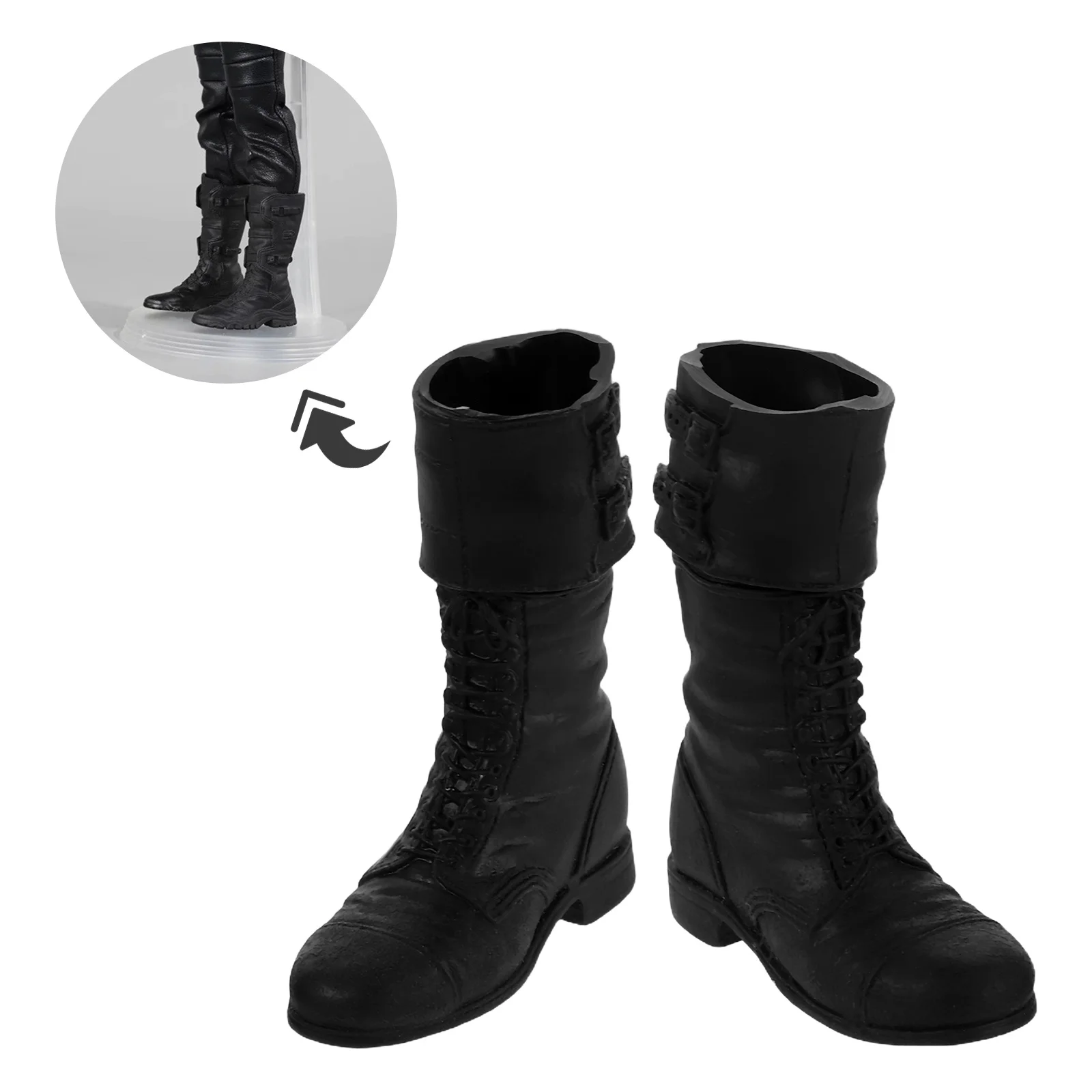 1 Paar Miniatuur Bjd Laarzen Zwart Militair Realisme 1/6 Soldaat Schoenen Voor Actiefiguren Gemakkelijk Swap Lace-Up Zool textuur