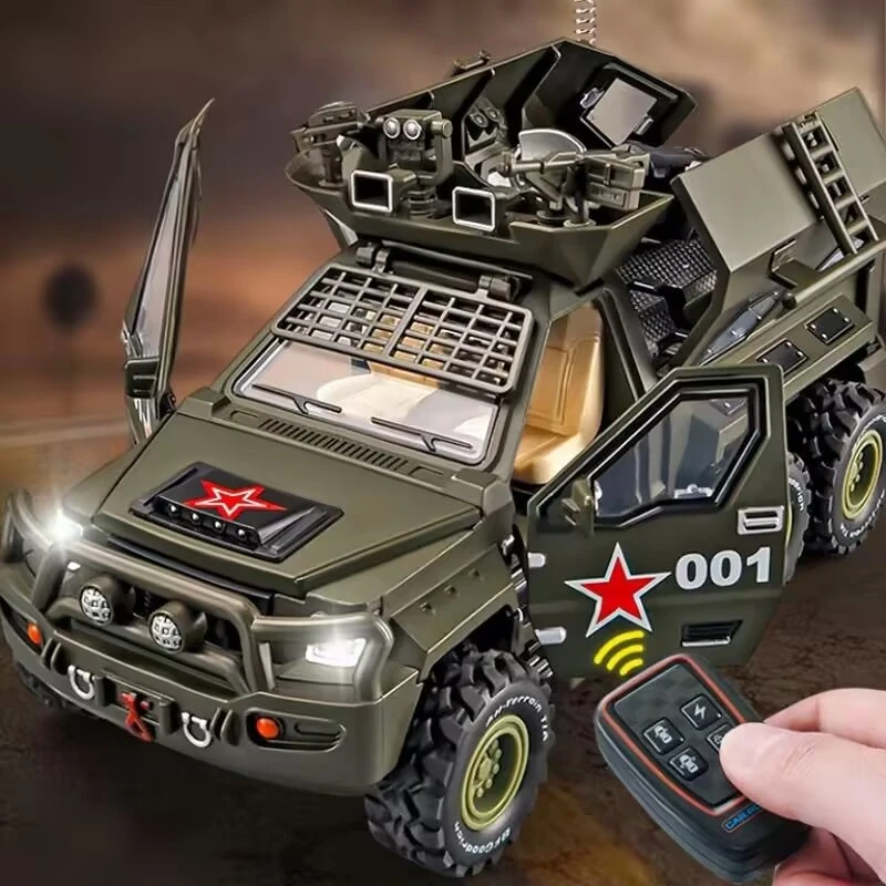 1:24 Key Remote Control Version Alloy Military Armored Car Model Toy Missile Off-road Vehicle Explosion Proof Car Model Kid Gift