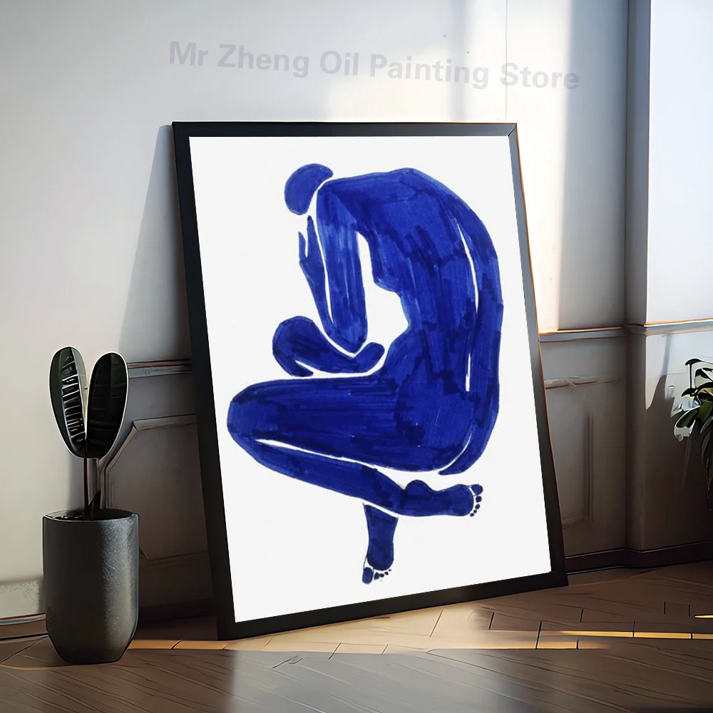 1PC Blue Henri Matisse Picasso Woman Poster Self-adhesive Art Waterproof Paper Sticker Coffee House Bar Room Wall Decor