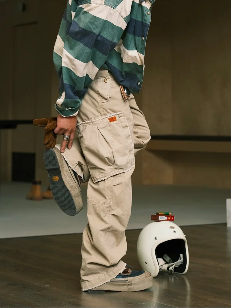 Nachbarschaft Onkel gemacht Vintage Taille gerades Bein Multi ket Arbeitskleidung Hose lässige gerade Beinhose für Männer