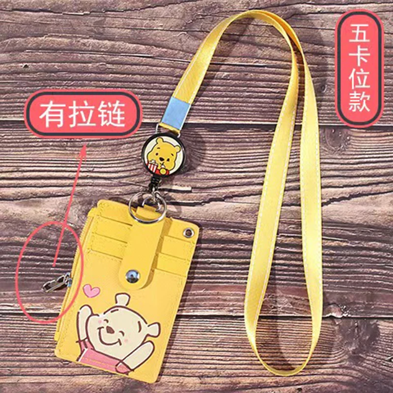 Disney cartoon Mickey Minnie hanging neck  card holder card Stitch Cartoon ID card shell leather case bus card hold