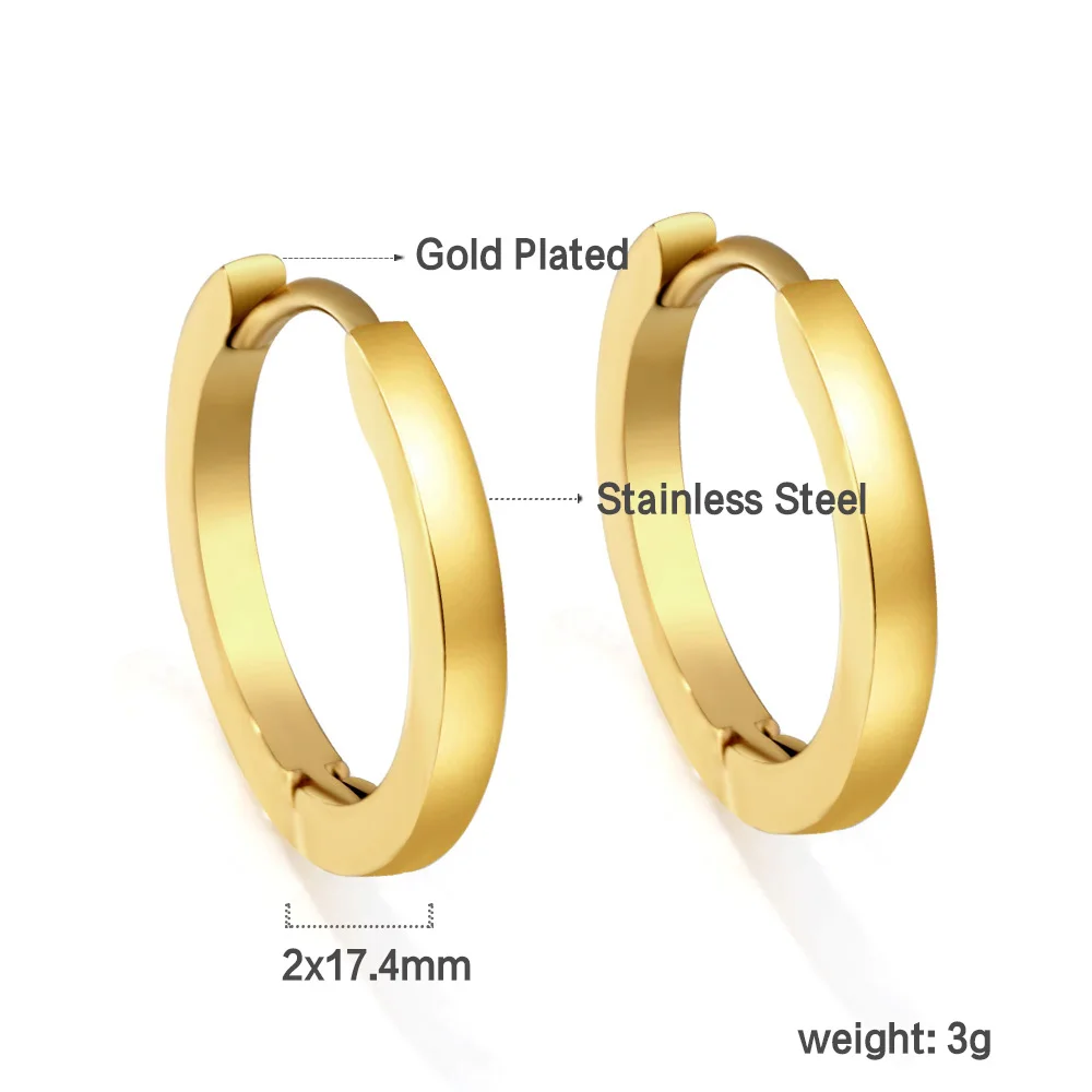 LUXUSTEEL Punk Mini Slim Small Huggie Hoop Earrings for Women Men Golden Color Stainless Steel Round Unisex Ear Piercing Jewelry