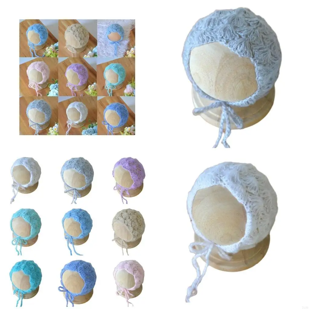 

76HF Cosy Mohair Newborn Photography Hat Breathable and Stretchy Knitted Bonnet Caps