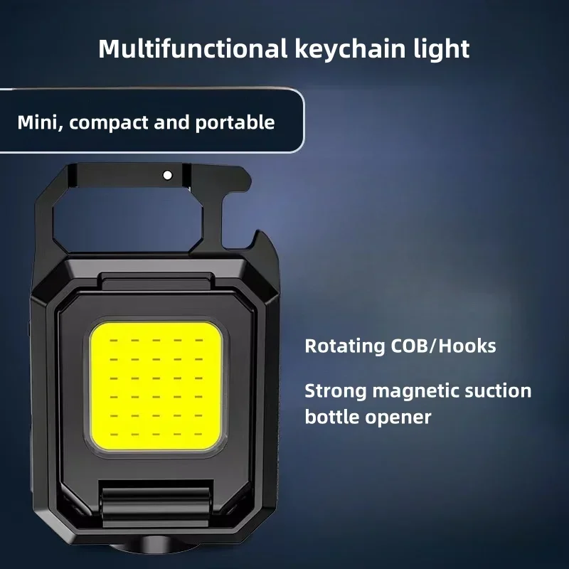 LLavero de aleación de aluminio, linterna multifuncional para acampar, recargable por USB, LED portátil, COB, luz de bolsillo