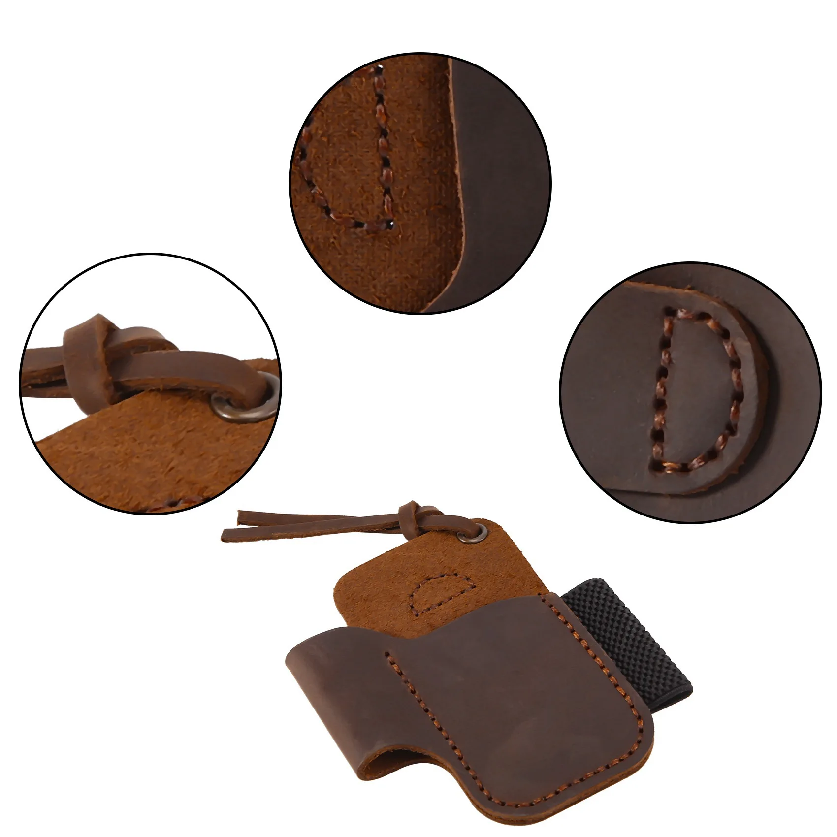 Funda de cuero hecha a mano, cuchillo plegable, soporte para linterna, herramienta EDC, marrón ZJY