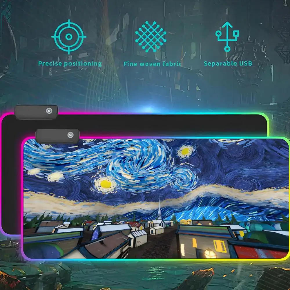 الفن فان جوخ ماوس الوسادة RGB مصباح ليد لوحة ماوس للألعاب مقاوم للماء كبير ألعاب ماوس السجاد كبير Mause لوحة المفاتيح الكمبيوتر مكتب اللعب حصيرة #6