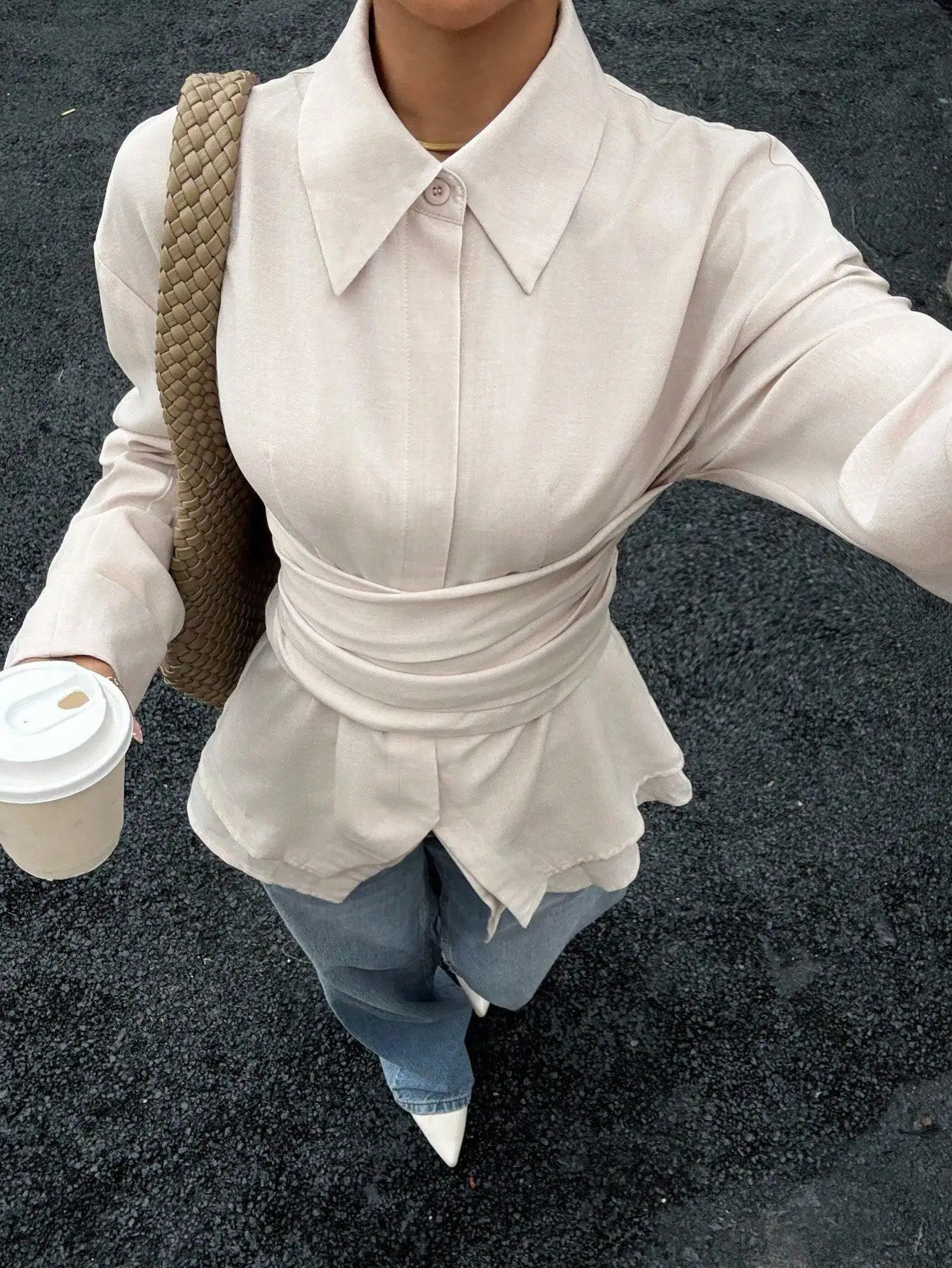 

Элегантная блузка с завышенной талией и длинными рукавами, женская рубашка оверсайз, повседневная, весна-осень