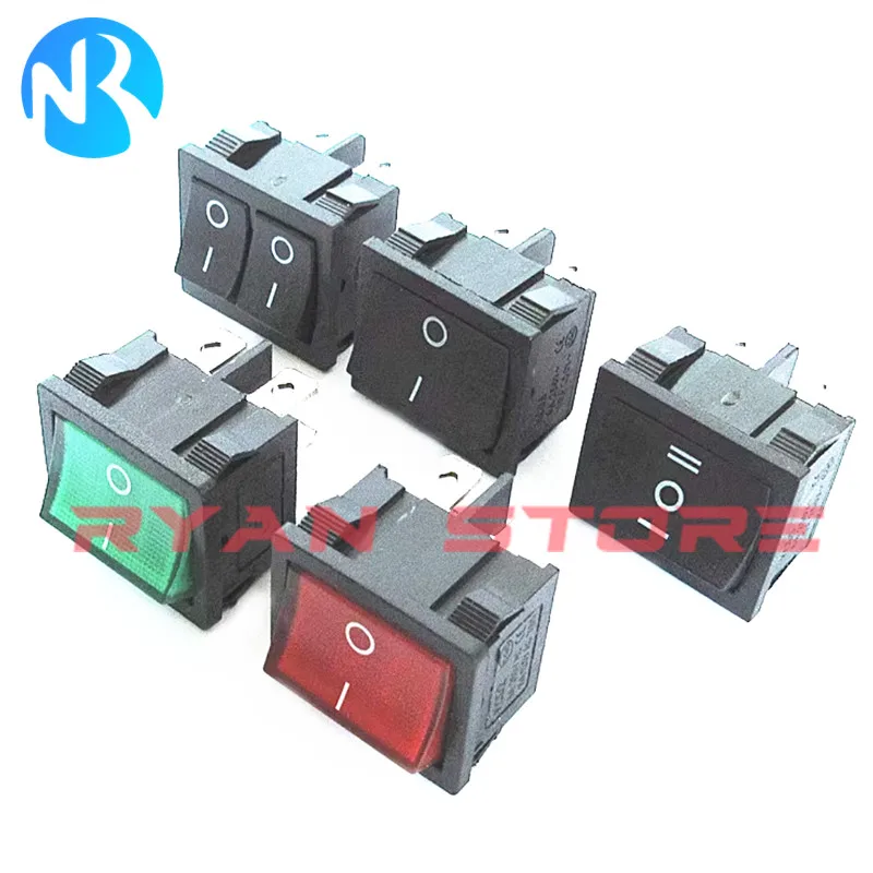 2PCS KCD5 21*24MM Power Button Rocker Switch 4/6Pin 2/3Position 15A/250VAC ON-OFF ON-OFF-ON 21X24MM With LED Light