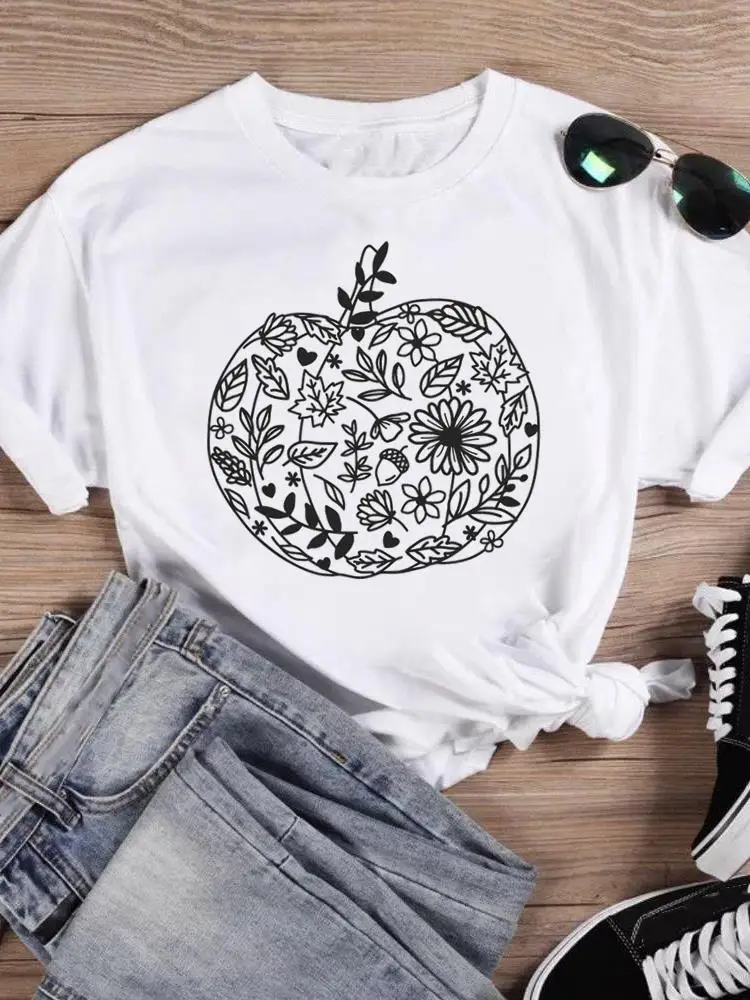 

Женская футболка с коротким рукавом, с принтом в виде тыквы