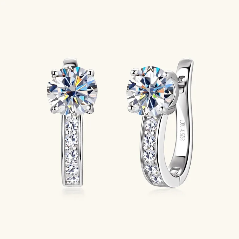 

Classic 1CT Moissanite U Shape Hoop Earrings Real 925 Silver Gold Plated Solitaire Diamond Clip Earring Women Wedding Jewelry