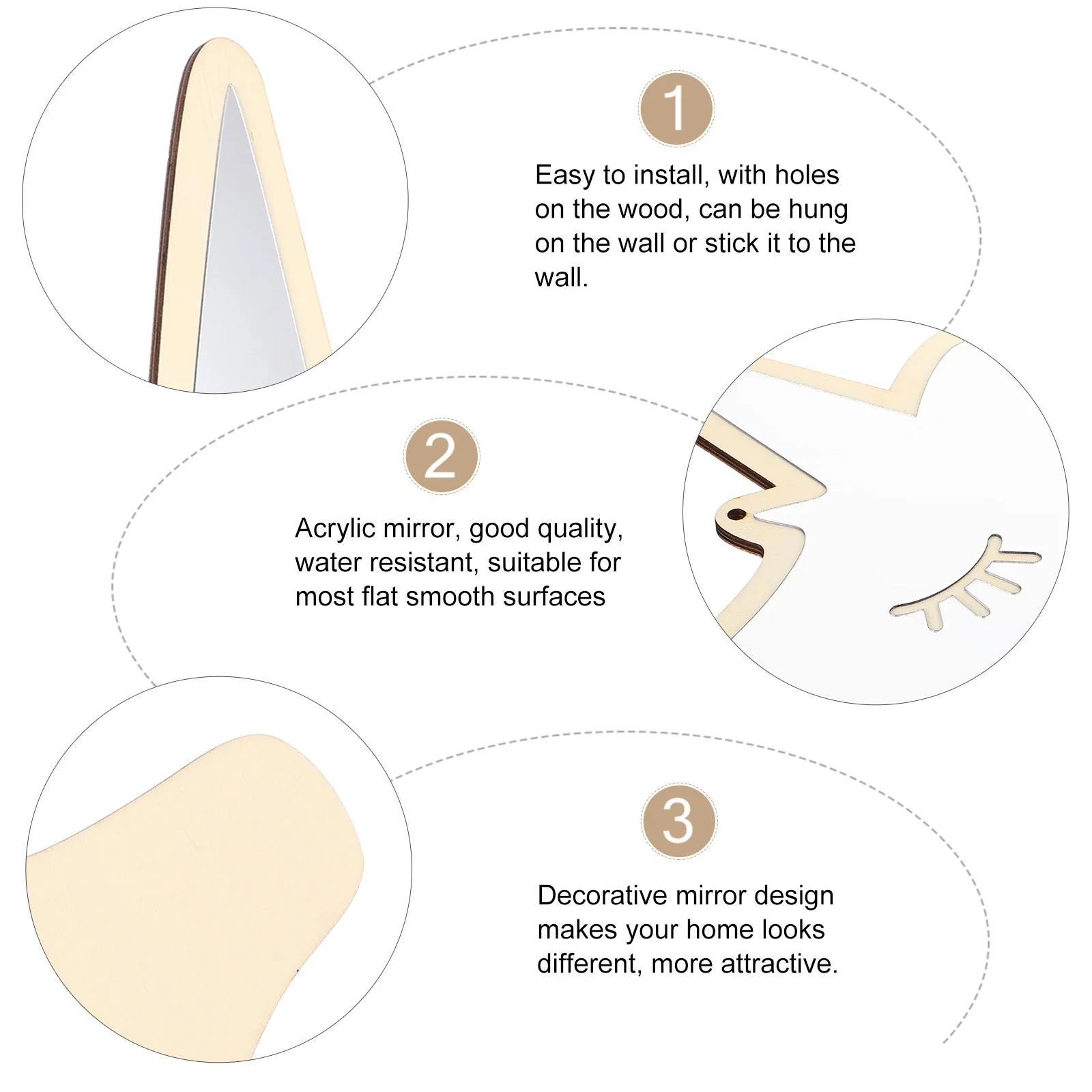 

1Pcs Decorative Acrylic Mirror Ornament Shape with Pre Drilled Wood Frame for Living Room Bedroom Hallway Wall Art