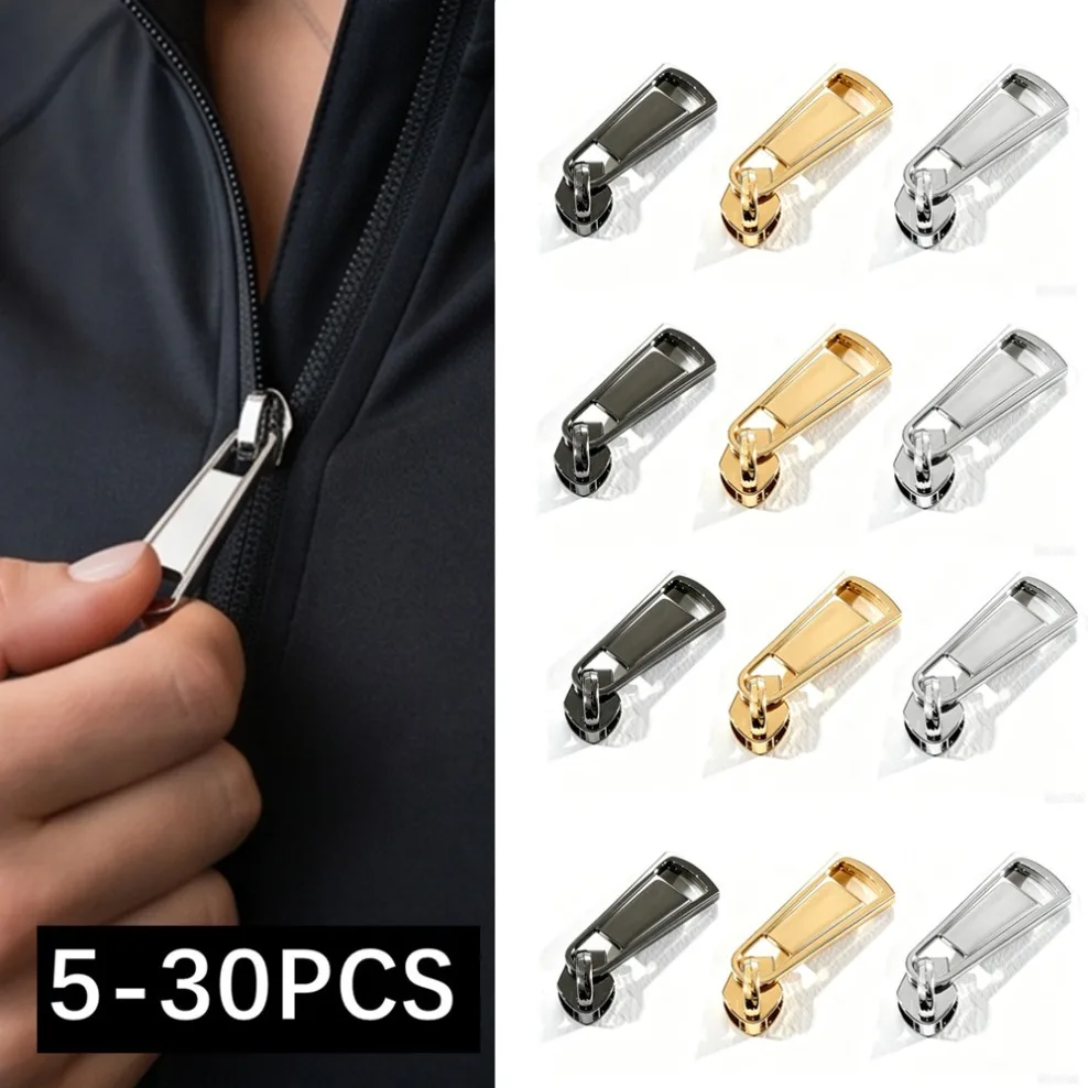 5/10/30Pcs 5# Zipper Puller for Nylon Zippers Coil Zips Slider Heads Repair Kits Garment Sewing Accessories Gold Silver Black