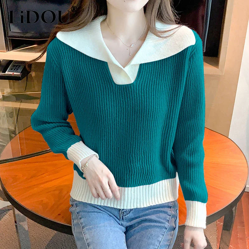 Autumn Winter New Solid Color Fashion Long Sleeve Sweater Women High Street Casual Loose Striped Comfortable All-match Pullovers