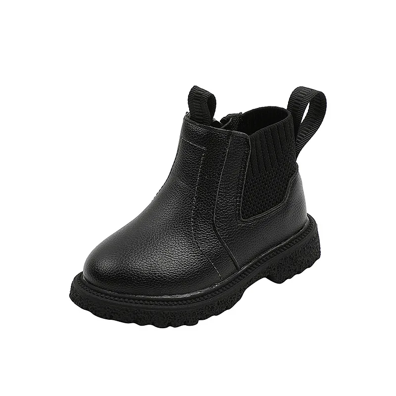 

Autumn Winter Fashion Children's Boots Boys Girls' Non Slip Leather Shoes Zipper Mid Sleeve Low Root Round Toe Kids Boots