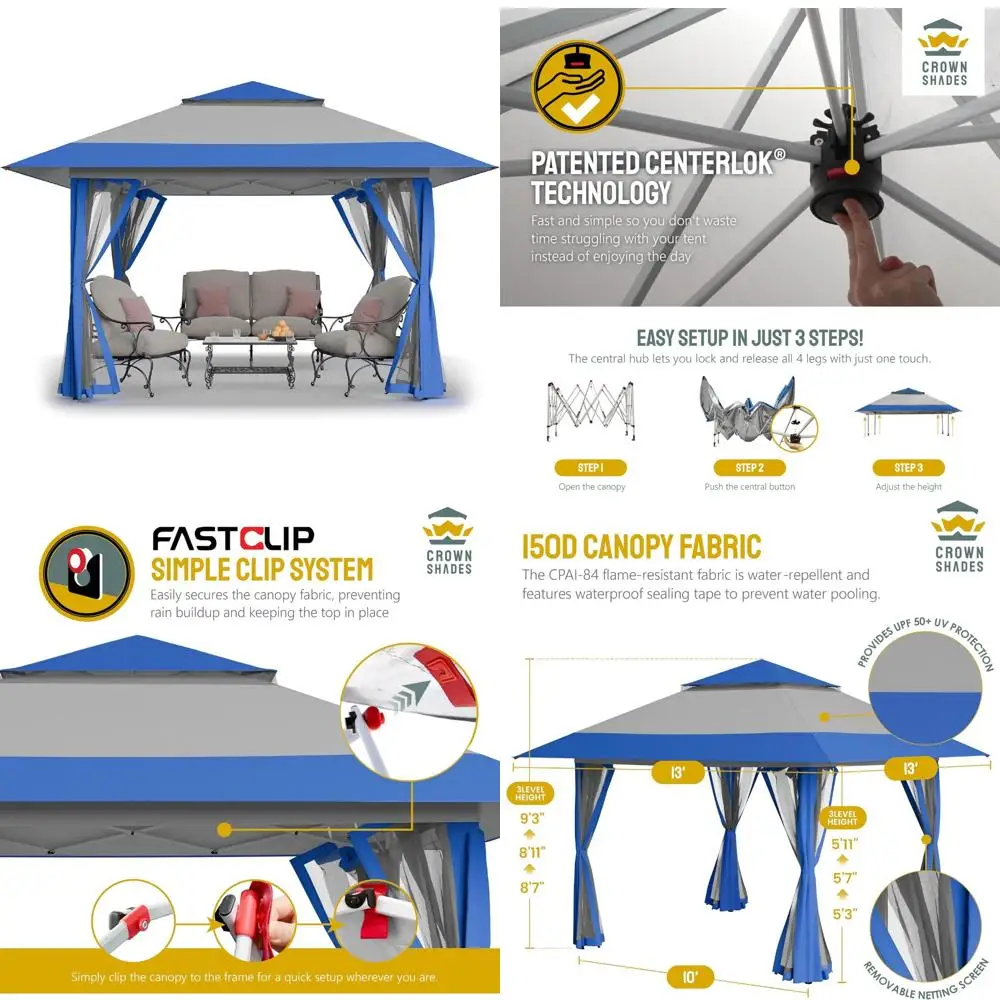 

Pop Up Outdoor Gazebo, 13x13 Canopy Tent, Backyard Patio Furniture, Clearance Sale, Weather-Resistant Garden Shelter