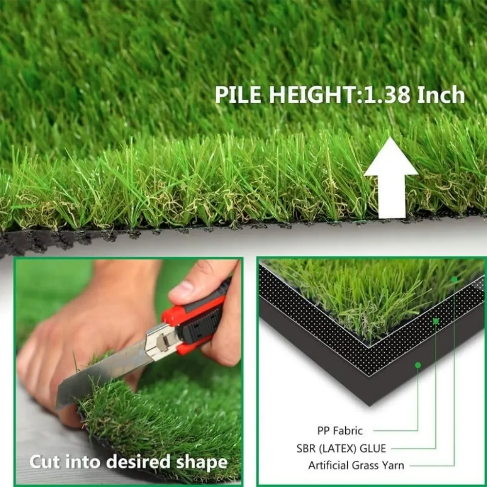 Artificial 4FTX10FT Fake Grass Carpet Green Synthetic Grass Turf 1.38 Inch  with Drain Holes Lawn Landscape Balcony Home Decor