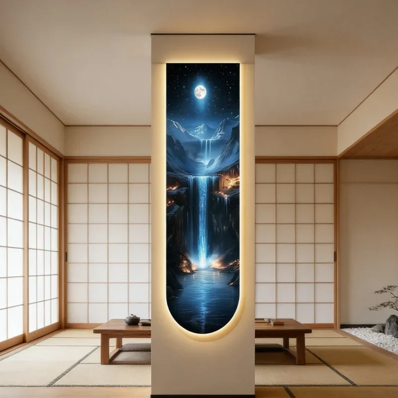 Water Flowing To Generate Wealth: Luxury Moon Corridor Slim Strip Wall Painting Waterfall Living Room Entrance Lighted Hanging