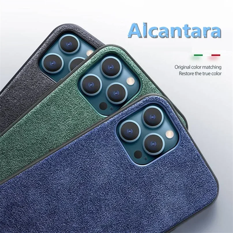 

Natural Suede Imported Alcantara Case For iPhone 13 Pro Max 14 15 16 Pro 12 11 XS Max XR X Mini 6 7 8 Plus Turn Fur Back Cover