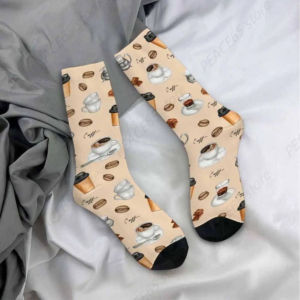 Socks Coffee Pattern Athletic Crew Socks Coffee Beans Cups Chocolate Paper Coffee Cup For Men Women Sport Colorful Novelty Socks