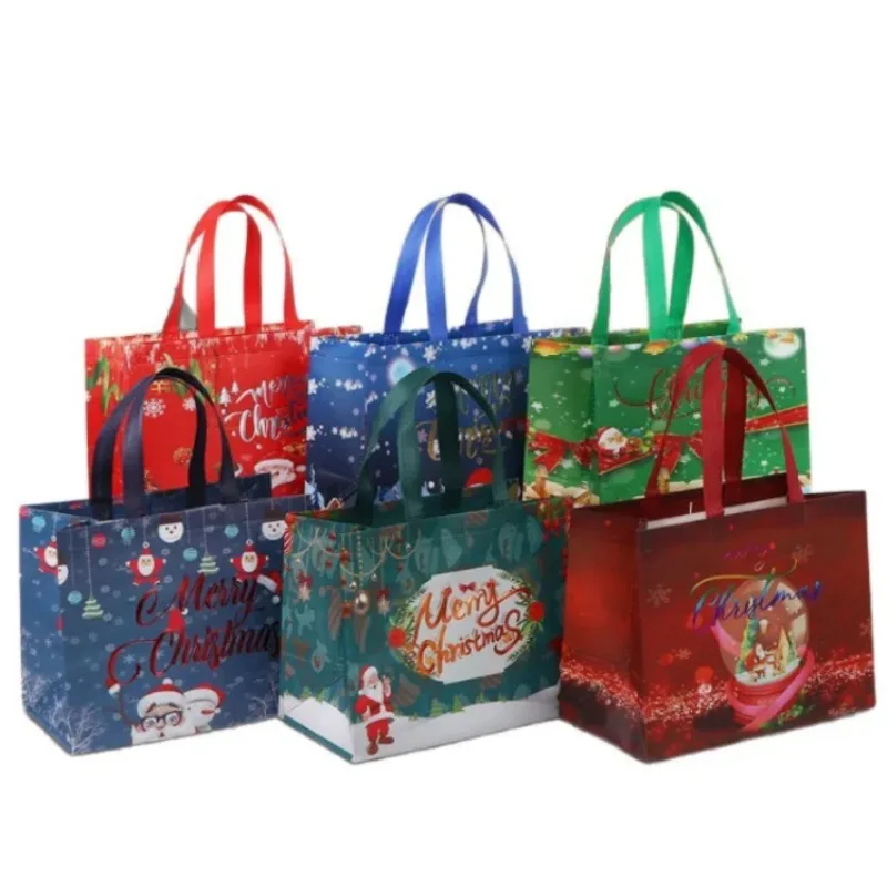 

10PCS Christmas Snap Seal Gift Bags – Non-Woven Foil Treat Bags for Candy, Snacks & DIY Holiday Favors, 12.8x6.7x9.8 Inch