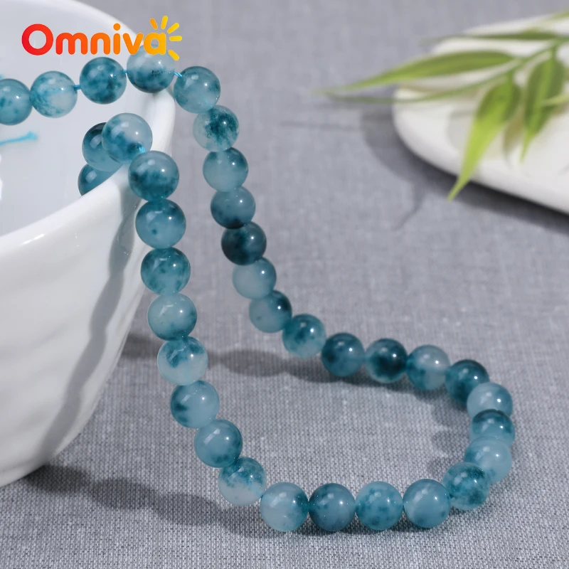 Blue floating flower jade pulp Natural Stone Round beads DIY Accessories charm Bracelets For Making 15''Wholesale 6/8/10/12/14MM