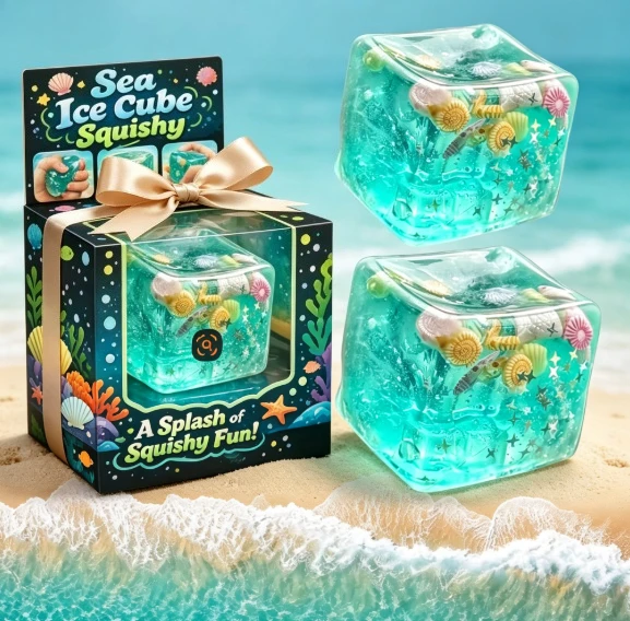 Ocean ice block squeezing toy, ocean shell and starfish crystal squeezing toy, stress and anxiety relief, transparent venting sensory toy, suitable for children and adults, perfect as birthday and Christmas gifts.