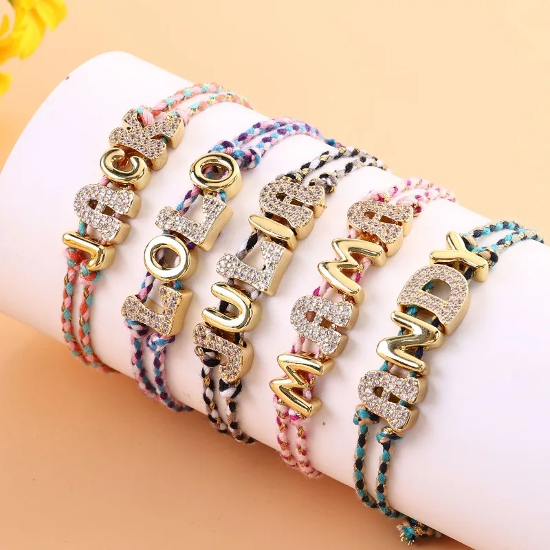 

Pavé Bubble Slider Custom Name Bracelet For Women DIY Handmade Braided Women Personalised Charm Bracelet Jewelry Gift Adjustable