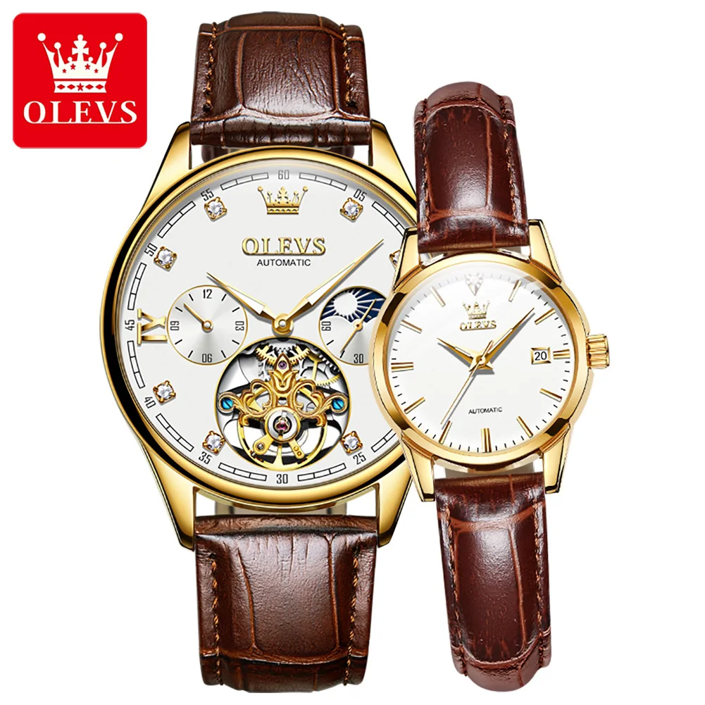 OLEVS New Luxury Couple Watch Automatic Mechanical Wristwatch Fashion Lover Classic Waterproof Watches Lover's Gifts