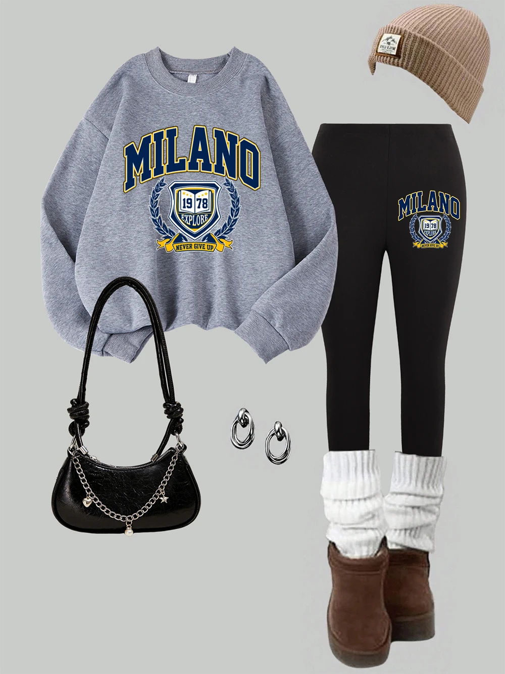 2-delige dames VS 1978 geef nooit op prints sweatshirt legging set winterfleece thermische hoodie broek casual dameskleding