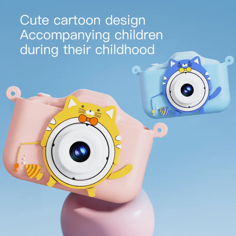 أطفال كاميرا صغيرة الكرتون القط لعب للفتيات الفتيان هدايا عيد ميلاد 1080P HD 2 بوصة شاشة مع غطاء من السيليكون سجل الحياة الكاميرا #6
