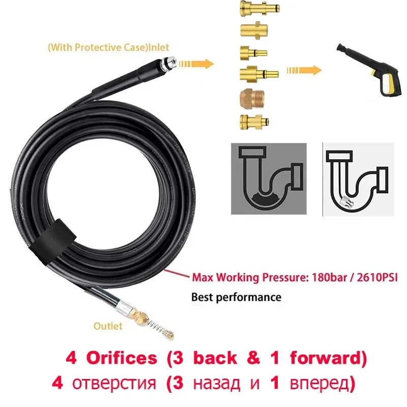 Sewer Drain Water Cleaning Hose Cleaner Pressure Washer Sewer Jetter 1/4 Adapter For Karcher/Parkside/Nilfisk/Stihl/Elitech