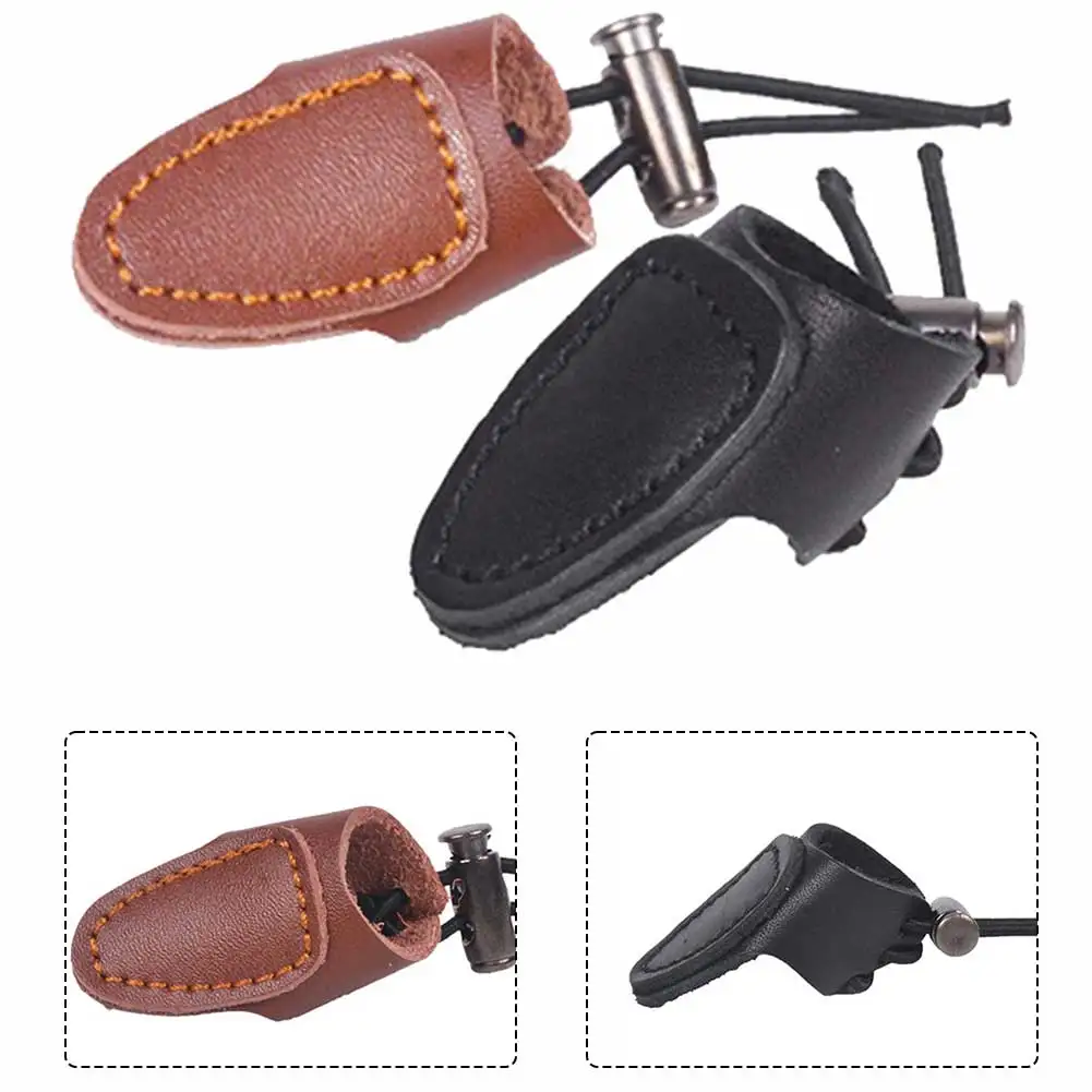 2x Sale Thicken Cow Leather Thumb Finger Tip Protector Guard Ring Tab Leather Hunting Practice Archery Pull Arrow ShootingGlove