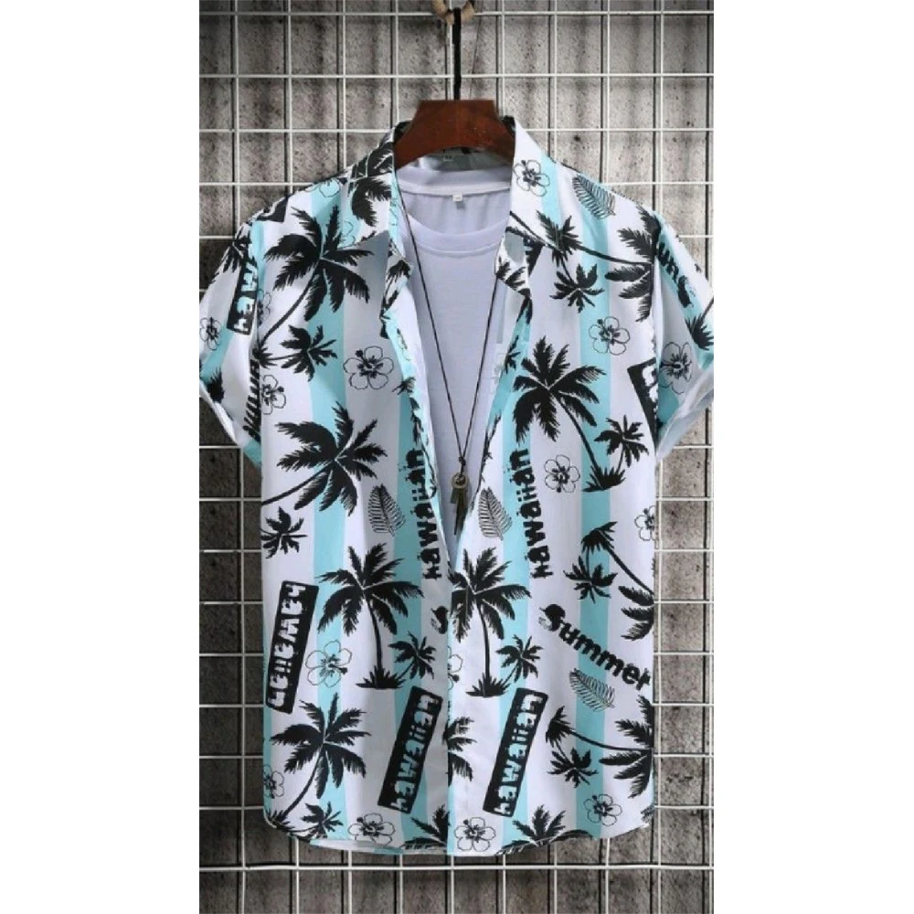 Summerlandscape Printed Pattern Beach Men's Lapel Shirt Short Sleeve Outdoor Vacation Shirts Tops Oversize Loose Men Clothing