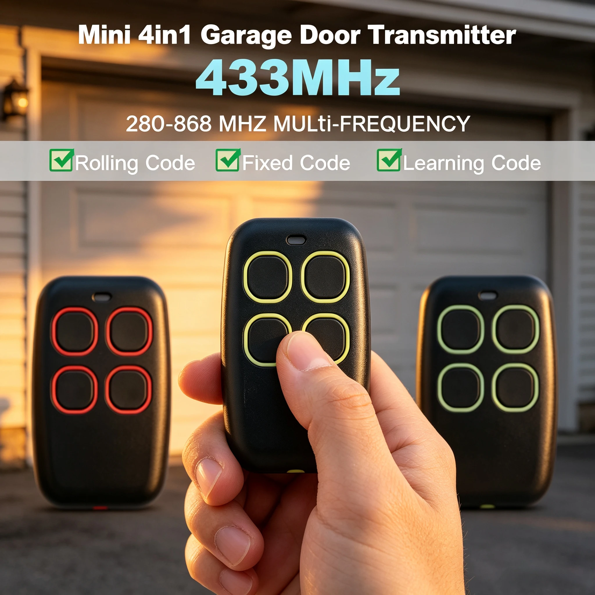 5Pcs 280-868MHz RF Clone Remote Key Fob Copy Fixed Learning Code For Garage Door Sliding Gate Roller Shutter Opener