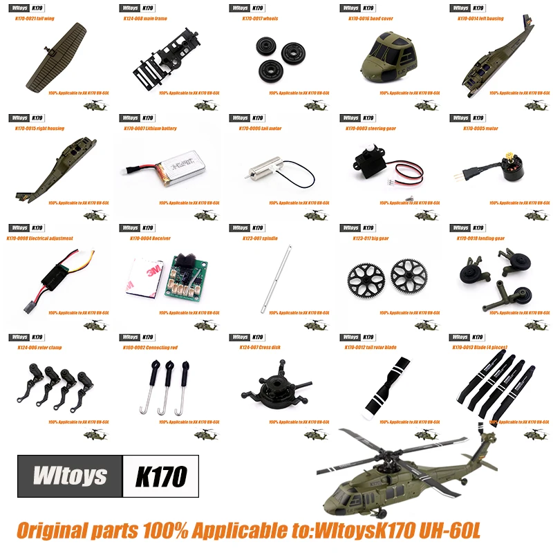 Wltoys XK K170 RC hélicoptère pièces de rechange hélice moteur récepteur Servo ESC train d'atterrissage vis engrenage arbre principal plaque transversale etc.