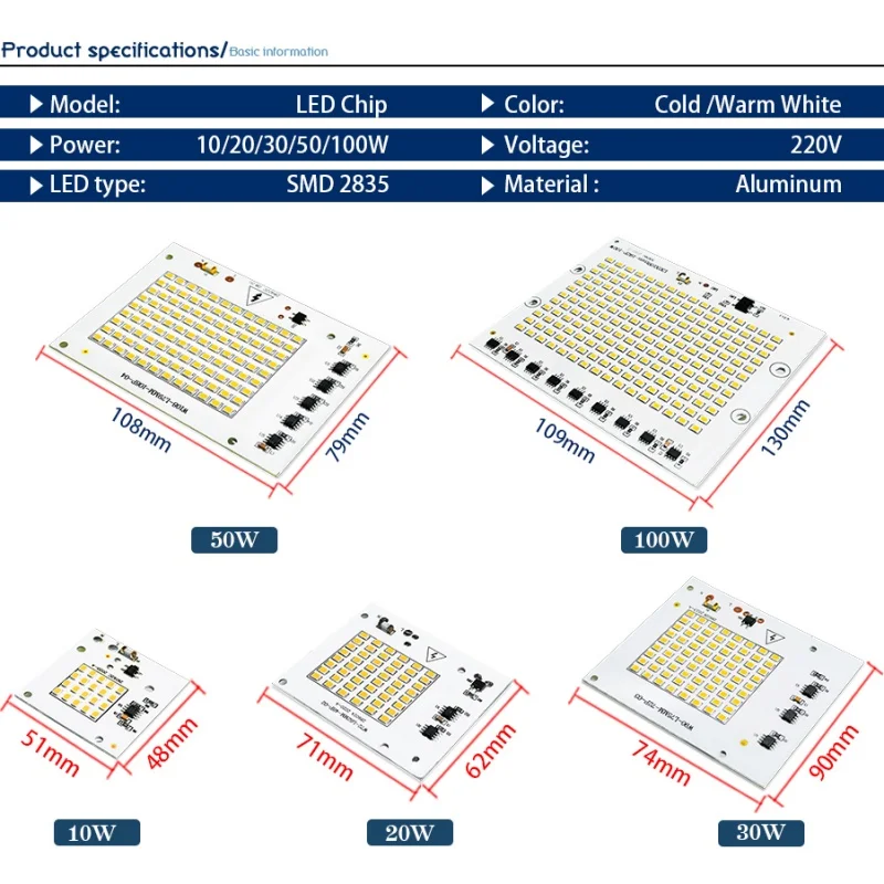 2pcs LED Chip 10W 20W 30W Lamp Bead 50W 100W LED 220V Smart IC No Need Driver DIY Flood Light Led Spotlight Outdoor Chip Lamp