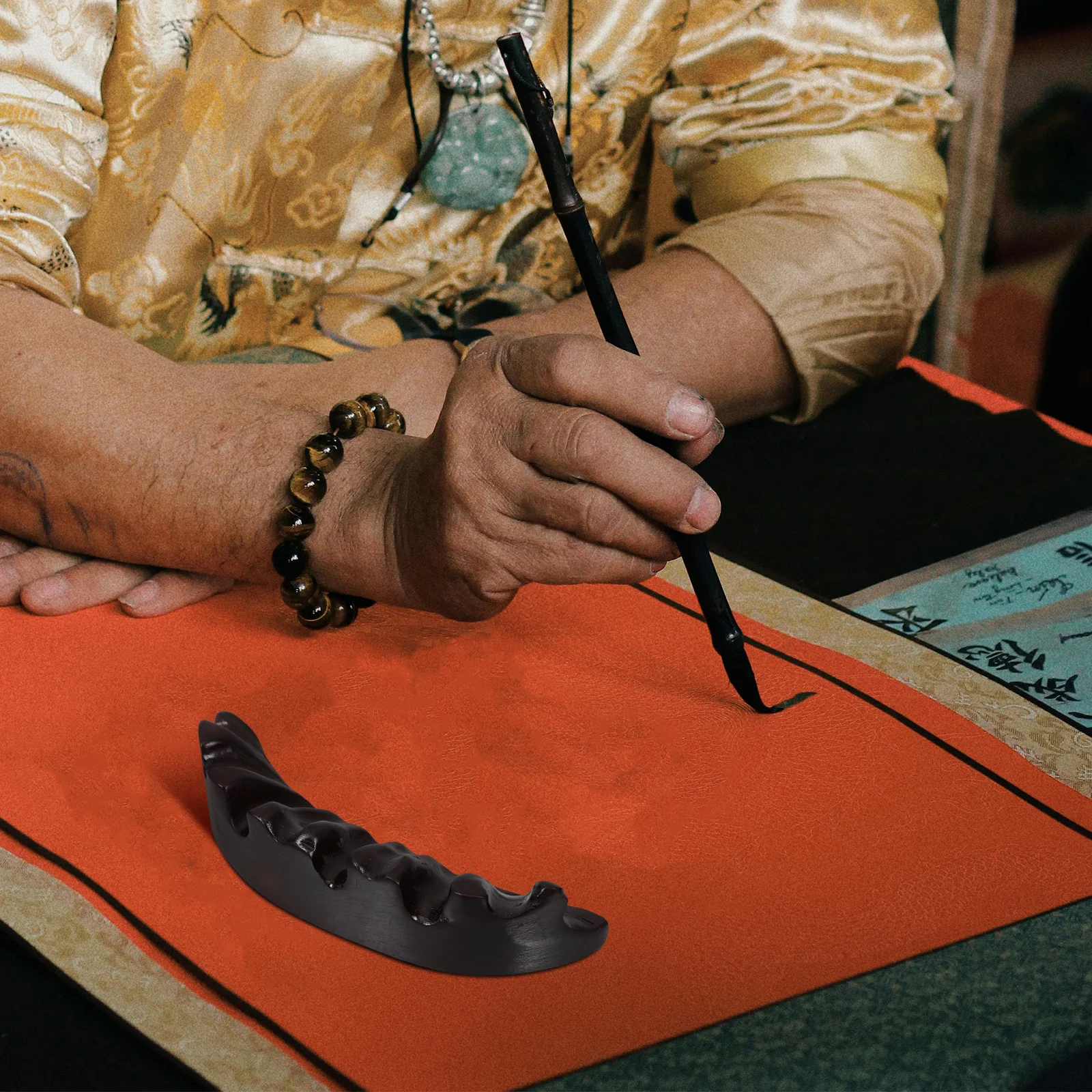 

Vintage Wooden Calligraphy Brush Pen Holder Stand Chinese Writing Brushes Paint Rest Fountain Organizer Elegant Multifunctional